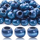 100pcs 20mm Dark Blue Wooden Beads Round Wood Beads with 10mm Large Hole Wooden Macrame Beads Loose Wood Spacer Beads for Jewelry Crafts Making Home Wall Decor