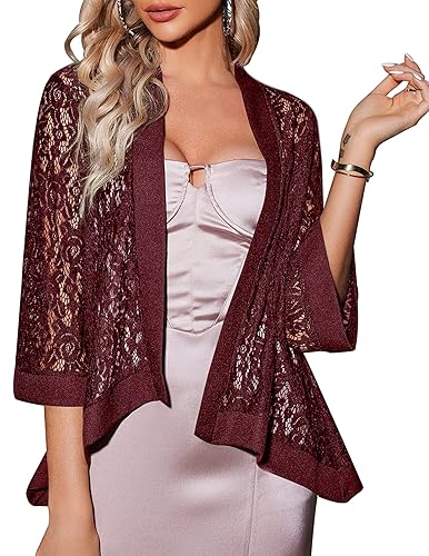 Zeagoo Women's High Low Floral Lace Top Sleeve Sheer Cardigan