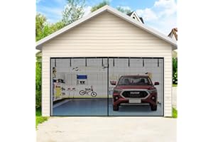 Aystkniet Garage Door Screen for 2 Car Garage 16x7FT, Heavy Duty Garage Net Screen with 8 Roll Up Straps, Hands Free Magnetic Screen Door for Garage, Patio, Terraces, Gym, Balconies, Porch