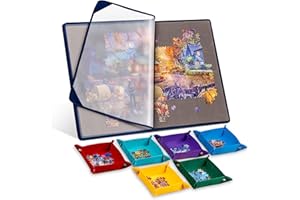 Tektalk Jigsaw Puzzle Board with 6 Color Sorting Trays Portable Puzzle Mat with Puzzle Dustproof Cover for Puzzle Storage Puzzle Saver, Non-Slip Surface, Up to 1000 Pieces - Grey