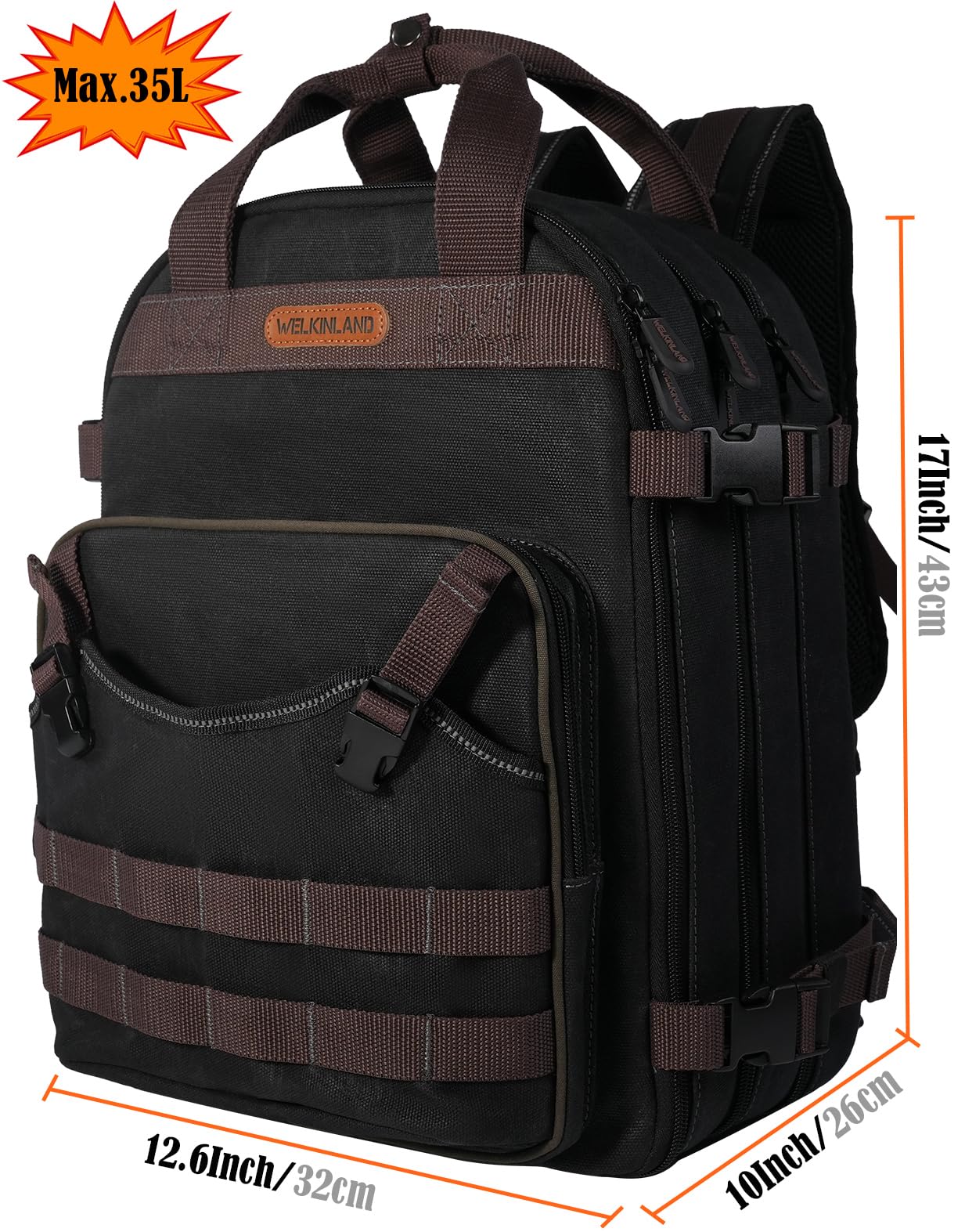 WELKINLAND 90-Pockets Electrician Backpack, Wax-Canvas Tool Backpacks Heavy Duty, Convenient Work Tool Back pack With Pockets