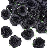 Kesote 50pcs Black Roses Artificial Flowers Bulk, 1.6 Inch Small Silk Fake Roses Flower Heads for Decoration, Crafts, Wedding Halloween Party Home Decor