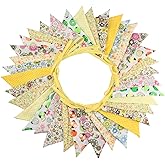 10M/32Ft Triangle Bunting Banner, 36 Pcs Cotton Fabric Flags Pennant Garlands for Birthday Party, Wedding, Baby Shower, Outdoor and Home Decorations (Yellow)