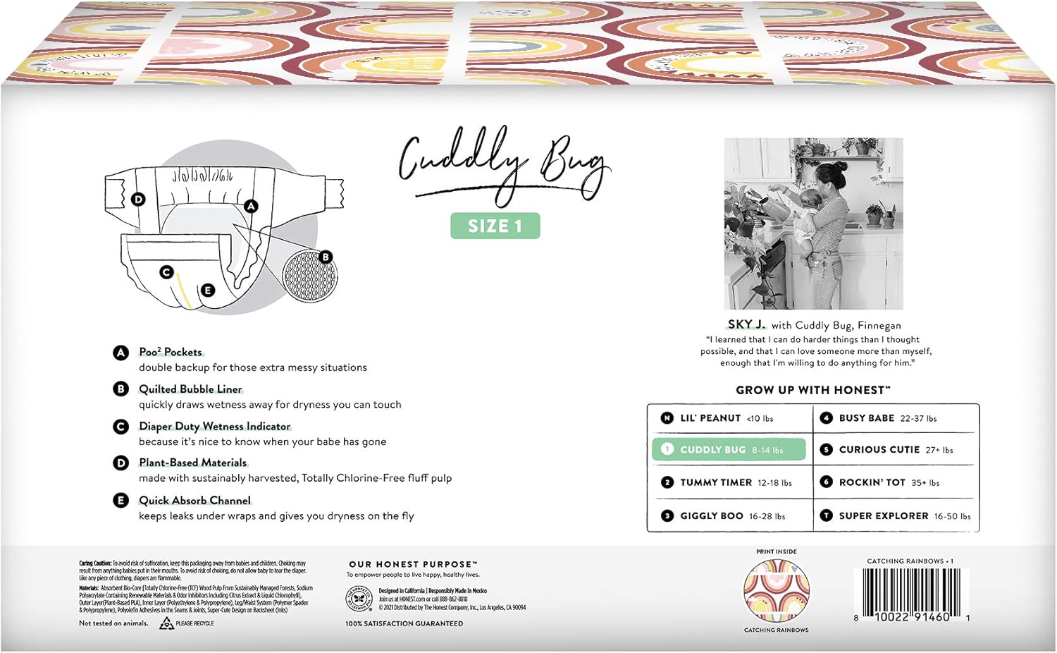 The Honest Company, Club Box, Clean Conscious Diapers, Spring Seasonal - Catching Rainbows, Size 1, 80 Count (Packaging + Print May Vary): Health & Personal Care