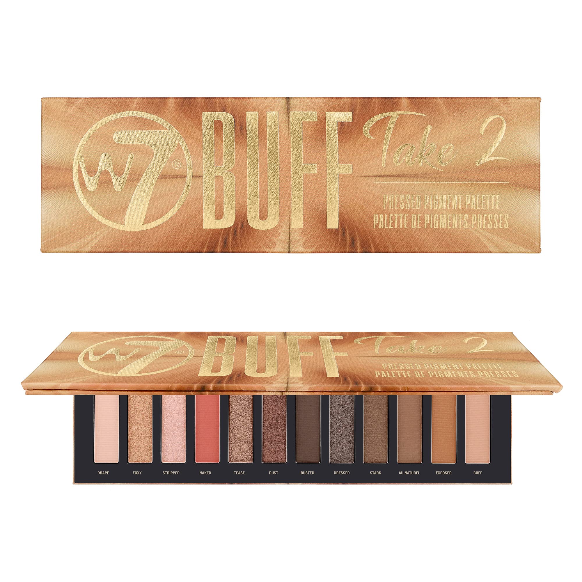 W7 Buff Take 2 Pressed Pigment Palette. Creamy Matte & Shimmer Metallic Tones. Neutrals, Golds, Coppers, Pinks and Smoke Colors | Cruelty Free Makeup For Women