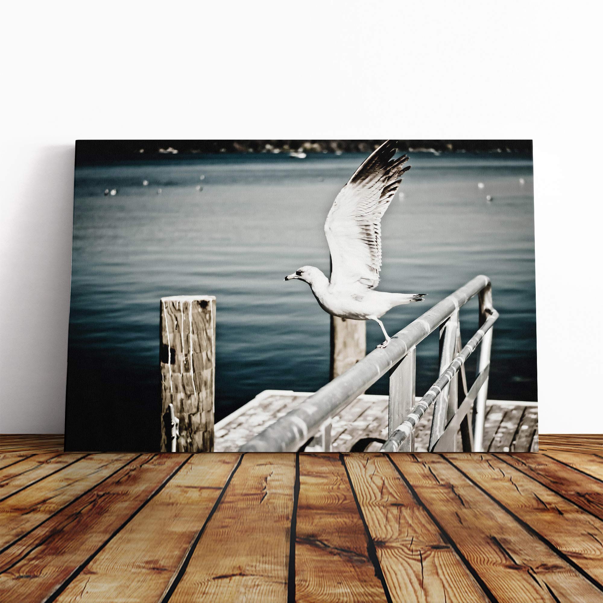Seagull Bird (3) Canvas Print | Gallery Wrapped 30mm Frame Wall Art | 20x14 inches | Ready to Hang | Modern Animals Picture | Living Room Bedroom Lounge Office