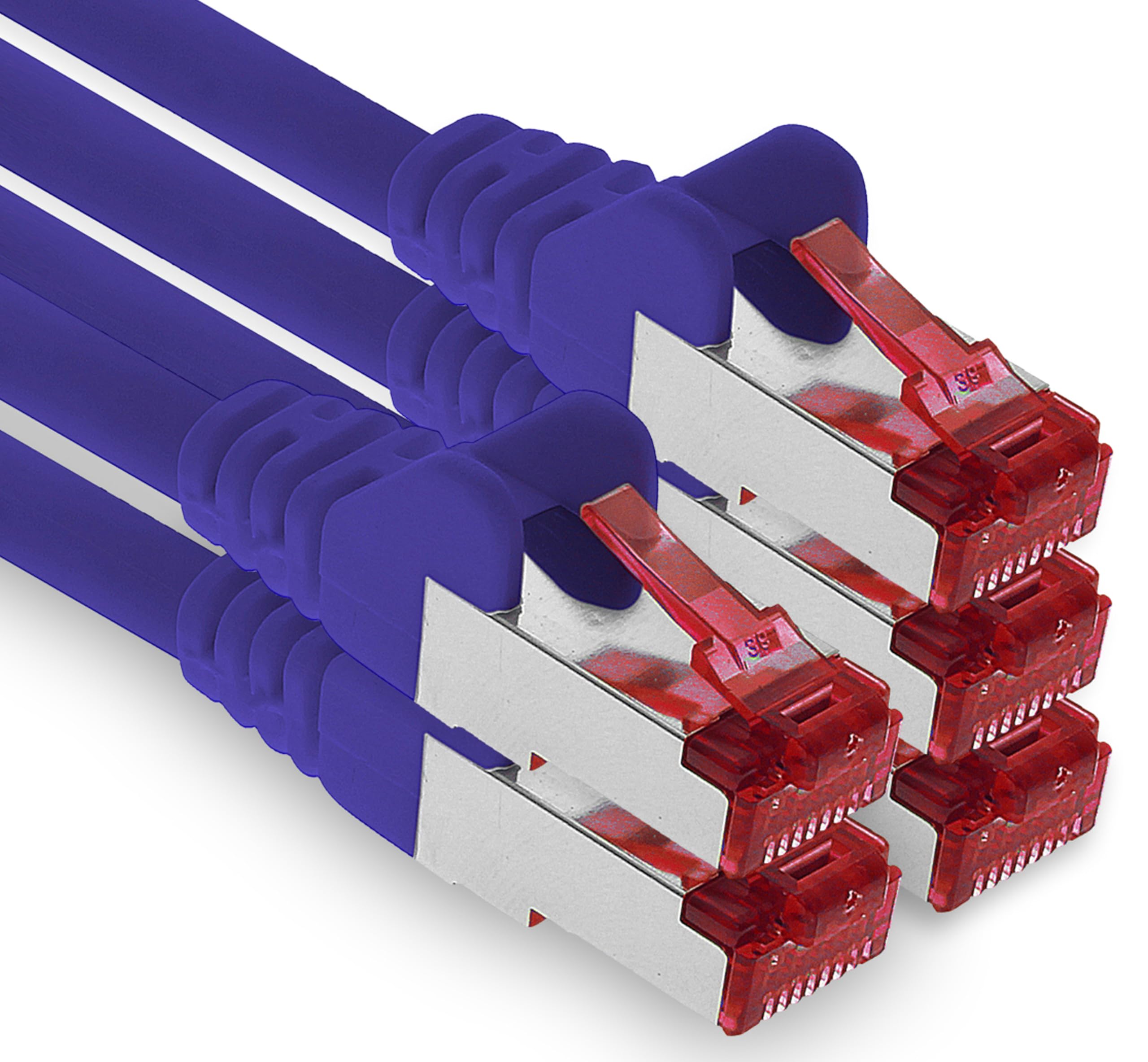 1aTTack.de - 5x 2m CAT6 patch cable S/FTP PIMF shielding CAT.6 RJ45 network cable Ethernet cable DSL LAN router switch modem patch panel - purple - 5 pieces