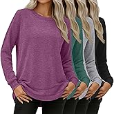 Oakgarden 4 Pack Women's Long Sleeve Sweatshirts, Crew Neck Cotton Tees Curved Hem Tunic Pullover Shirts Knit Loose Tops