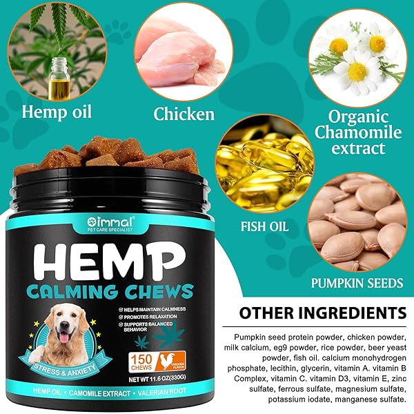 CALMING CHEWS FOR DOGS – 150 CHEWS HEMP TREATS FOR DOG ANXIETY RELIEF & STRESS, DOG CALMING TREATS,TRAVEL, THUNDER, SEPARATION, CONTAIN HEMP OIL, VALERIAN – SLEEP CALMING AID, MELATONIN FOR DOGS
