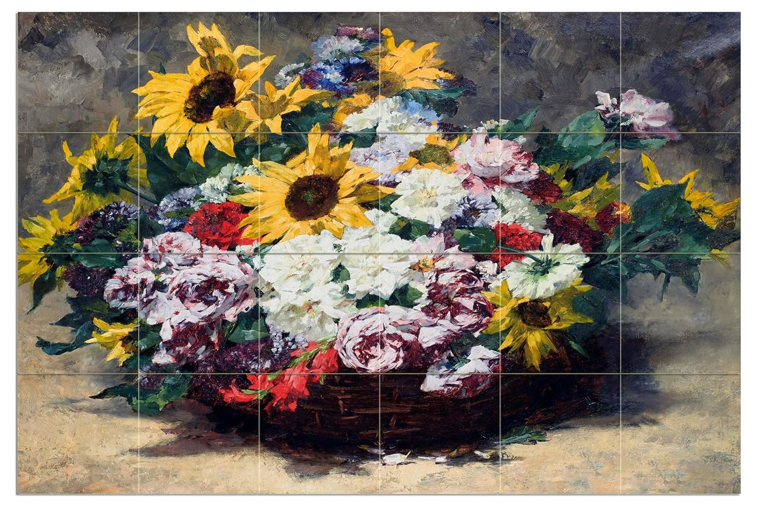 Panier roses tournesols fleurs carrelage mural cuisine dosseret marbre céramique - Photo 24 sur 31