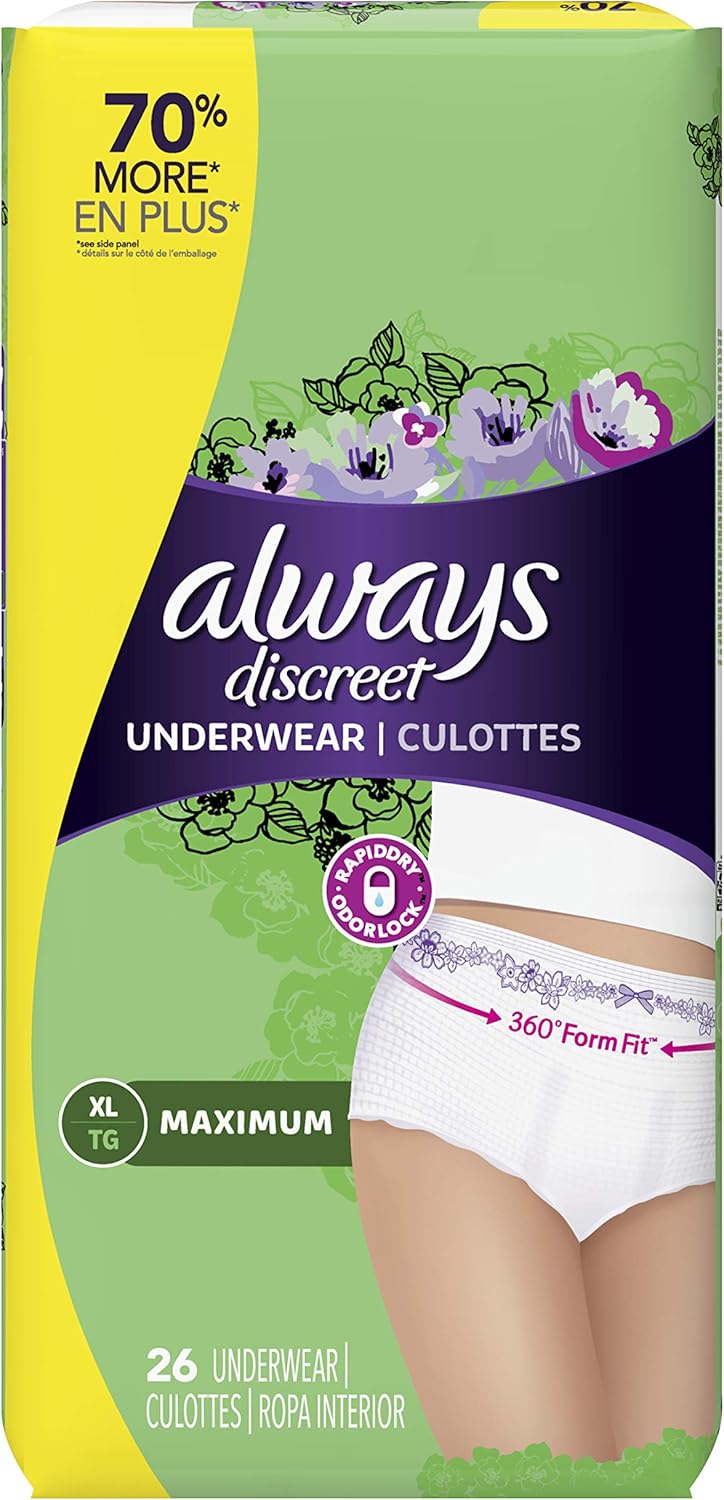 Always Discreet, Incontinence Underwear for Women, Maximum, XL, 26