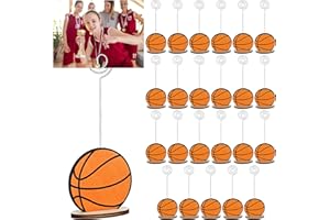 Youdaju 24 Pcs Sports Ball Base Memo Clips Round Place Card Holders Basketball Shaped Table Number Holder Wire Photo Stand Tabletop Memo Note Stand for Picture Note Card Menu Wedding Party Decor