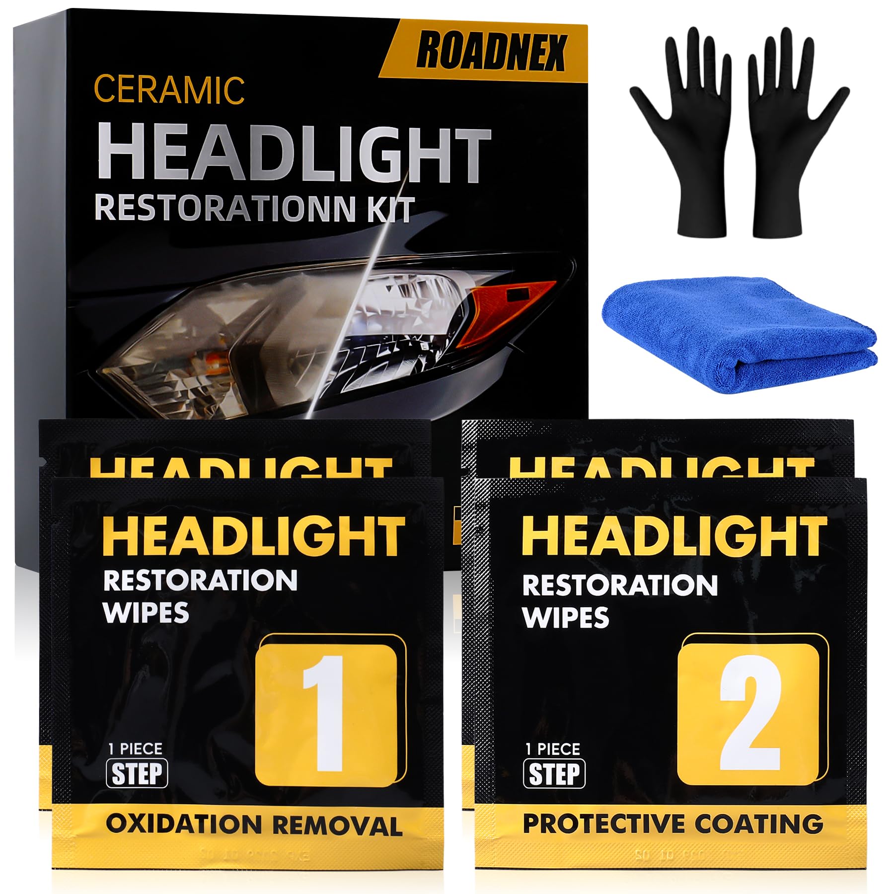 Photo 1 of Headlight Restoration Kit, Ceramic Headlight Cleaner and Restorer Kit 2-Step Wipes, Removes Yellowing, Oxidation & Cloudiness, Restores Clarity Brings Headlights Back to Like New Condition,?1Pcs?