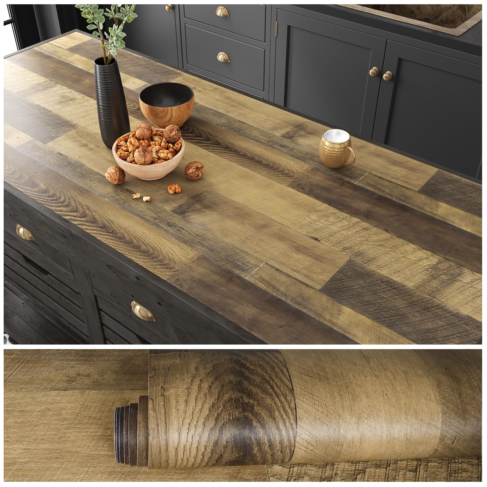 Photo 1 of VEELIKE Butcher Block Countertop Contact Paper 32''x354'' Thick Wood Wallpaper Peel and Stick Countertops for Kitchen Waterproof Self Adhesive Removable Wood Vinyl Wrap for Floors Cabinets Furniture