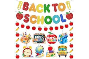 M AMFEOV Back to School Banner Decorations Welcome Back to School Banner Decor for Classroom with Hanging Swirls NO-DIY Back to School Party Decorations
