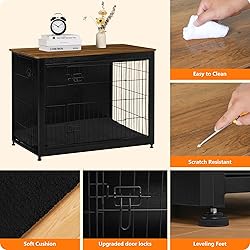 DWANTON Dog Crate Furniture with Cushion, Wooden