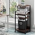Fannova 4-Tier Printer Stand with Adjustable Storage Shelf, Large Tall Printer Table with Wheels for Home Office Small Spaces Organization, Rustic Brown
