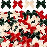 Waydress 120 Pcs Tiny Mini Christmas Velvet Bows for Crafts Xmas Twist Tie Bows Ribbon Bowknot Christmas DIY Craft Sewing Scrapbooking Gift Wrapping(Red, Green, Cream,1 Inch)