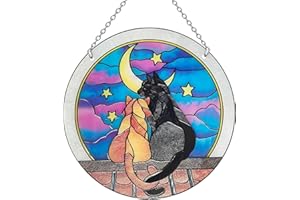 ANFURI Cat Sun Catcher Stained Glass, 6 * 6inches Suncatcher for Window, Cat and Dog Patterns Sun Catcher Glass,Cat Mom Gifts
