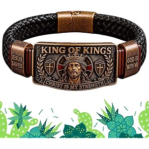 King of Kings Faith Bracelet for Men - Adjustable Christian Bracelet with Christ Is My Strength, Religious Jesus Wristband fo