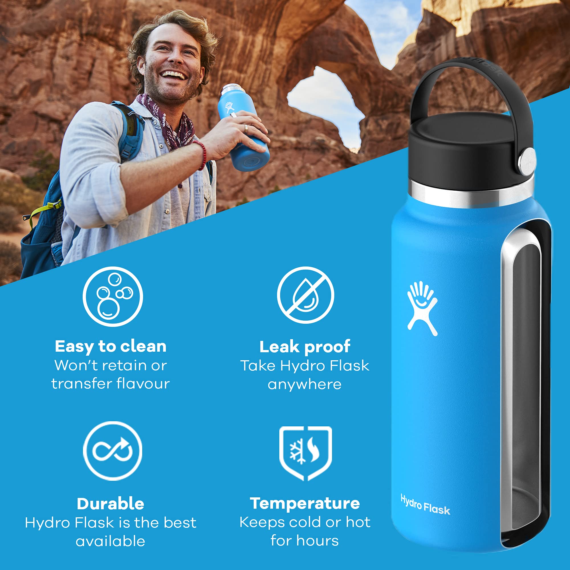 Hydro Flask Water Bottle, 20 oz (592 ml) Wide Mouth White W20BTS110