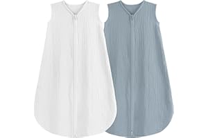 BSTOPPT 2 Pack Baby Sleep Sack 18-24 Months 100% Organic Cotton Muslin Baby Sleeping Bag 2-Way Zipper Toddler Wearable Blankets Comfy Stretchy Thin Sleep Sacks