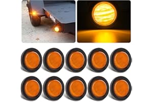 PARTSWCGG 2.5" Round Amber Led Marker Lights 13LED, 10Pcs 2.5 Inch Round Led Trailer Marker Lights Clearance Lamps Sealed Flush Mount w/Rubber Grommets and 2 Prong Trailer Wire Pigtails Waterproof 12V