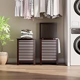 SMIBUY Double Laundry Hamper 120L Bamboo with Lid 2-Compartment Sorter view 3