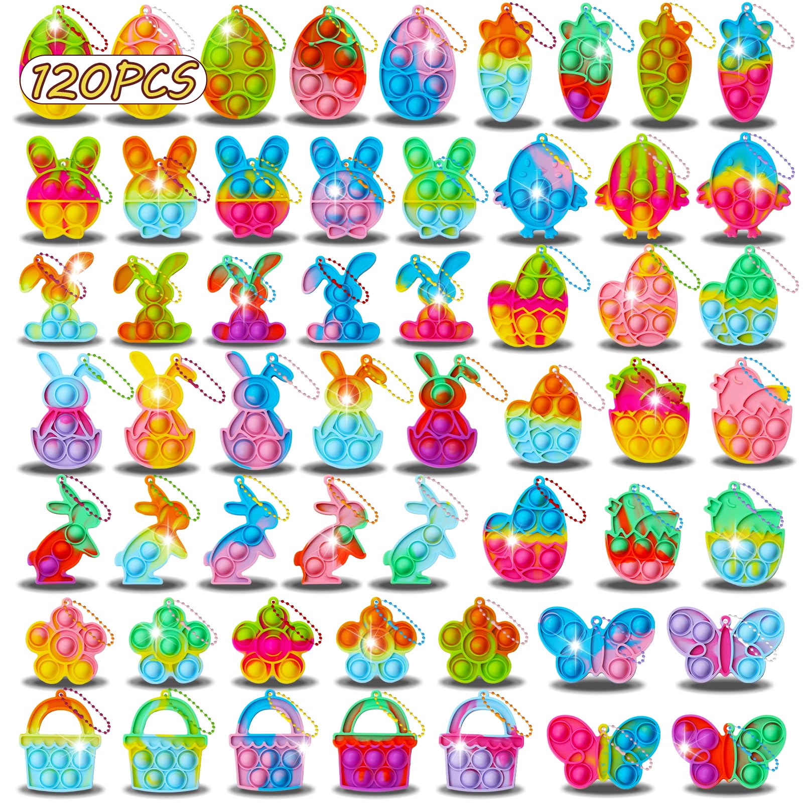120Pcs Easter Party Favors for Kids,Easter Egg Fillers Basket Stuffers,Fidget Toys Bulk Its Birthday Gifts for Toddlers Adult,Classroom Prizes Box,Goodie Bag Stuffer,Treasure Chest Toy,Bubbles Poppers