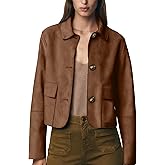 Fhniepan Womens Faux Suede Bomber Jacket Fall Long Sleeve Lapel Button Down Jackets Trendy Going Out Casual Outerwear