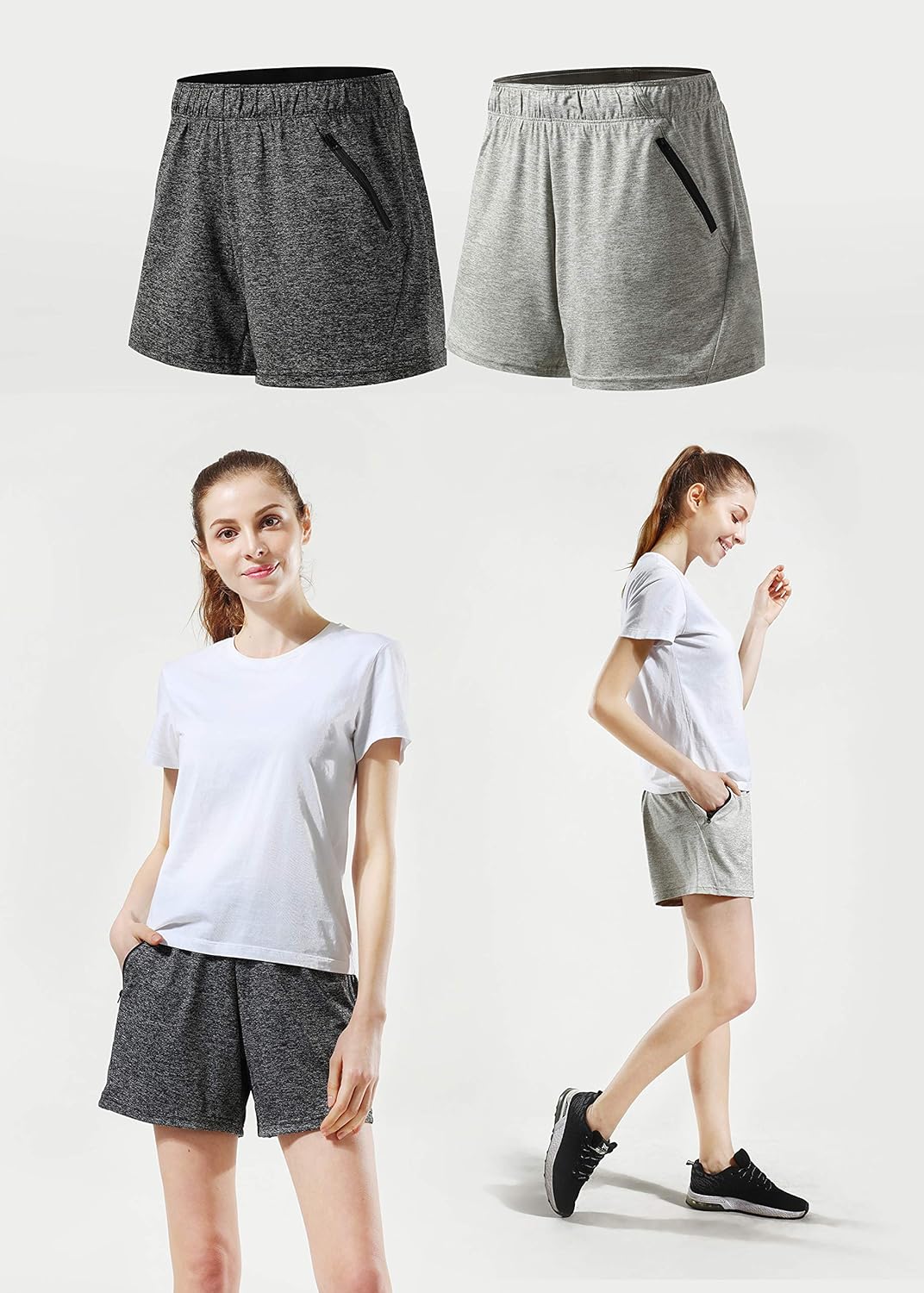 Liberty Imports Pack of 5 Women's Quick Dry Heather Yoga Training Shorts with Zipper Pockets at  Women’s Clothing store