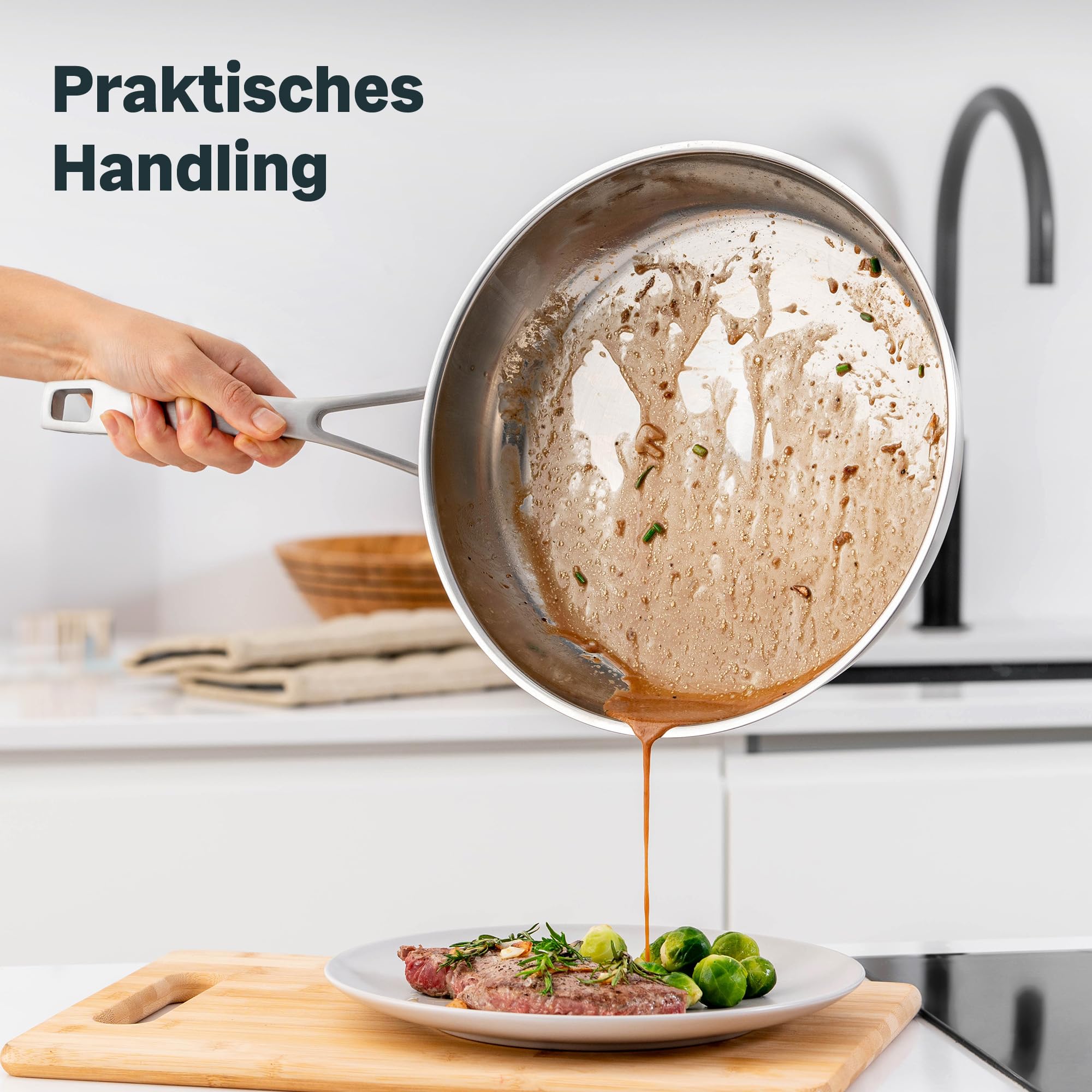 SILBERTHAL Edelstahl Pfanne Unbeschichtet - Induktion - Profi Bratpfanne 28cm - Röstaromen - Ofenfest 5