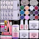 Beginners Nail Kit Acrylic Set: Professional Ultra-fine Acrylic Powder Kit | Starter Set with 600 Nail Tips Glitter Powder Nail Glue &amp; Remover with Everything Nail Art Supplies for DIY Home Salon