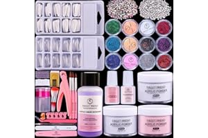 SWEET TREND Beginners Nail Kit Acrylic Set: Professional Ultra-fine Acrylic Powder Kit with Everything - Starter Set with 600 Nail Tips Glitter Powder Nail Glue & Remover - Nail Art Supplies for DIY Home Salon