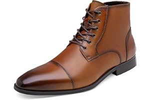 Jousen Mens Boots Leather Dress Boots for Mens Cap-toe Fashion Boots for Men