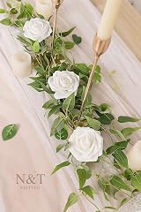 N&T NIETING 50pcs Artificial White Roses Real Touch Foam Flowers DIY Wedding view 2