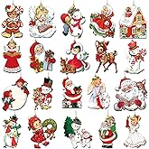 MorningRo 20 Pcs Vintage Winter Hanging Ornaments Metal Tree Ornaments Santa Snowman Reindeer Snowman Rustic Farmhouse Christmas Tree Decorations for Xmas Winter Holiday Celebrations(Retro, Red)