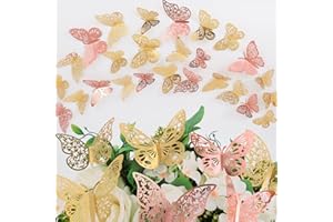 Nelotaor 144 Pcs Butterfly Wall Decor, 3 Styles 3 Sizes 3D Butterfly, Gold and Rose Gold Butterfly, Wedding Decorations, Birt