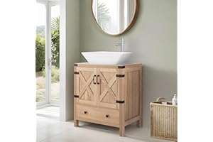 LUCKWIND 28" Bathroom Vanity with Sink and Faucet, Bathroom Storage Cabinet includes Magnetic Doors, big drawer, and White Square Basin