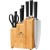Ginsu Chikara Series Forged 8-Piece Japanese Knife Set, Black - Premium Cutlery Set with 420J Stainless Steel Kitchen Knives and Bamboo Block