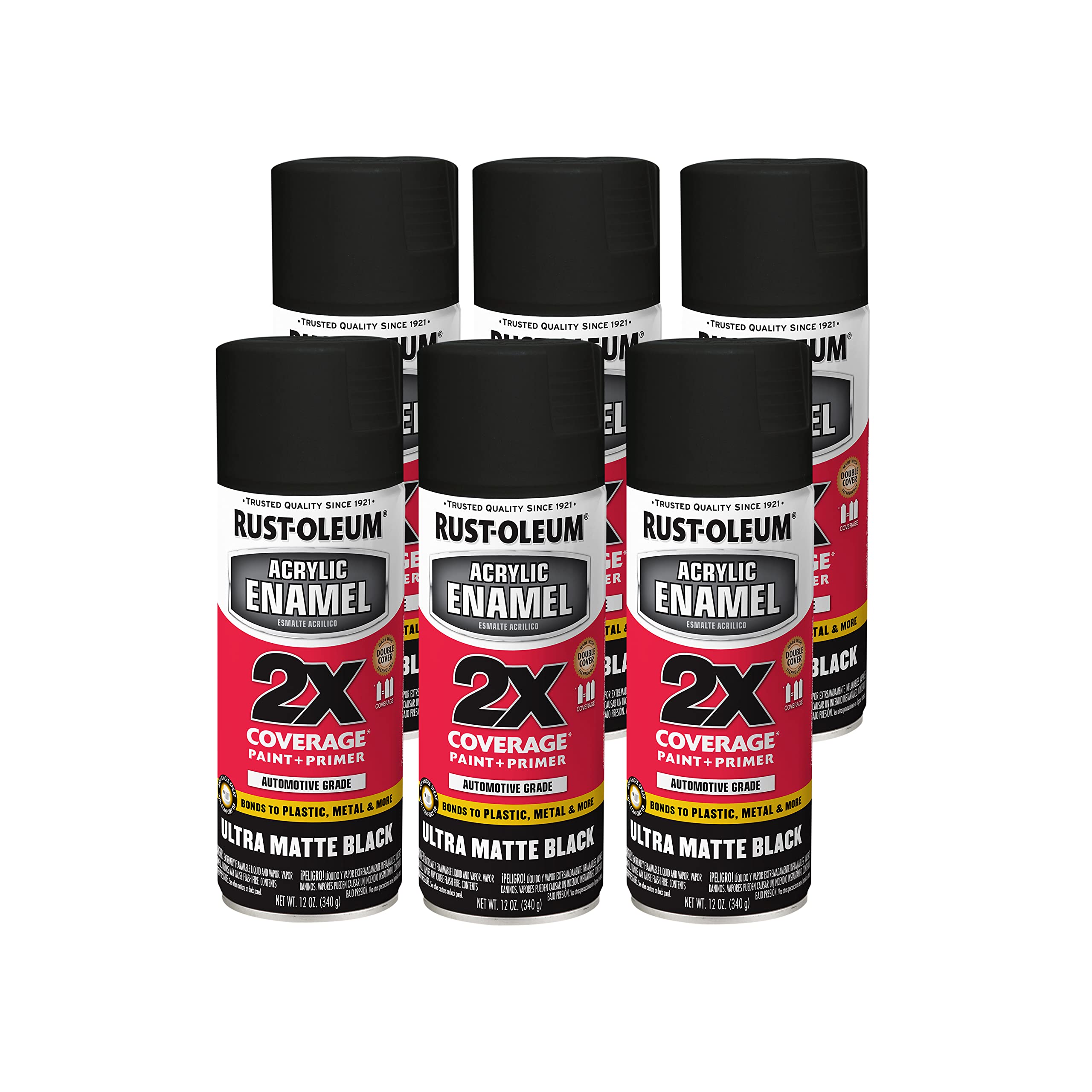 Rust-Oleum 372699-6PK Acrylic Enamel 2X Spray Paint, 12 oz, Ultra Matte Black, (Pack of 6) Image