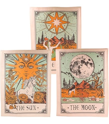 Pack 3 Tapiz De Tarot, Tapiz De Cartas De Tarot De La Luna, La Estrella Y El Sol, Tapiz De Europa Medieval Para Habitación Con Ojales Inoxidables, Clavos Sin Costuras