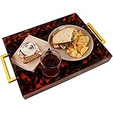 Acrylic Serving Tray with Gold Handles, 16" x 12" Decorative Tray for Coffee Table, Spill-Proof Food and Drink Server. Multipurpose for Ottoman, Kitchen, Vanity, Countertop, Party Use (Tortoise Shell)