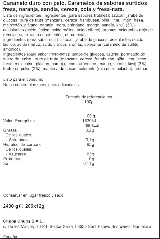 Original, Caramelo com Vara de Sabores Variados, Roda de 200 unidades de 12 gr. (Total 2.400 gr.)