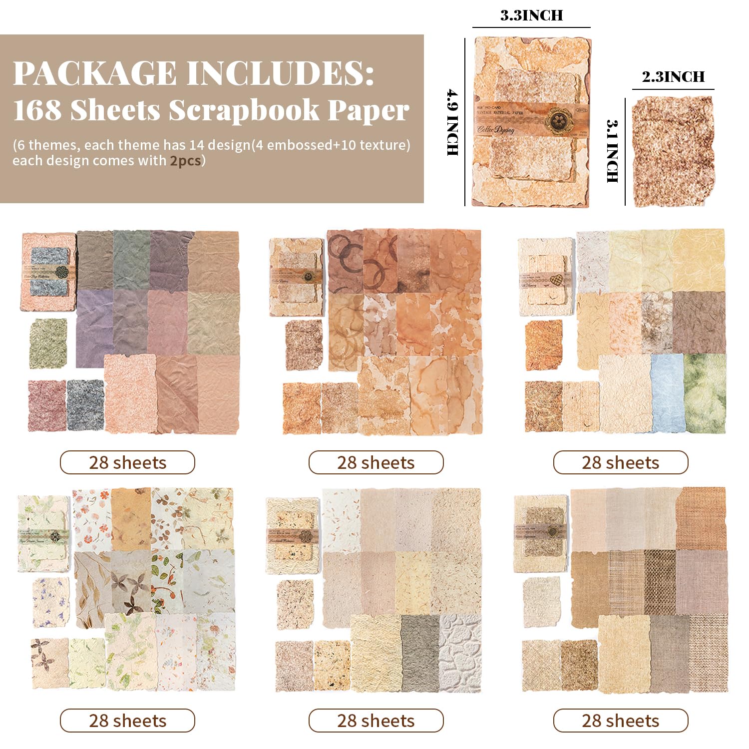 168Pcs Scrapbook Supplies Kit Textured Paper, Rice Paper For Scrapbooking Paper,Junk Journal Supplies,Decorative Decoupage Card Making Supplies,And DIY Mixed Media Collage Card,Vintage Wall Decor