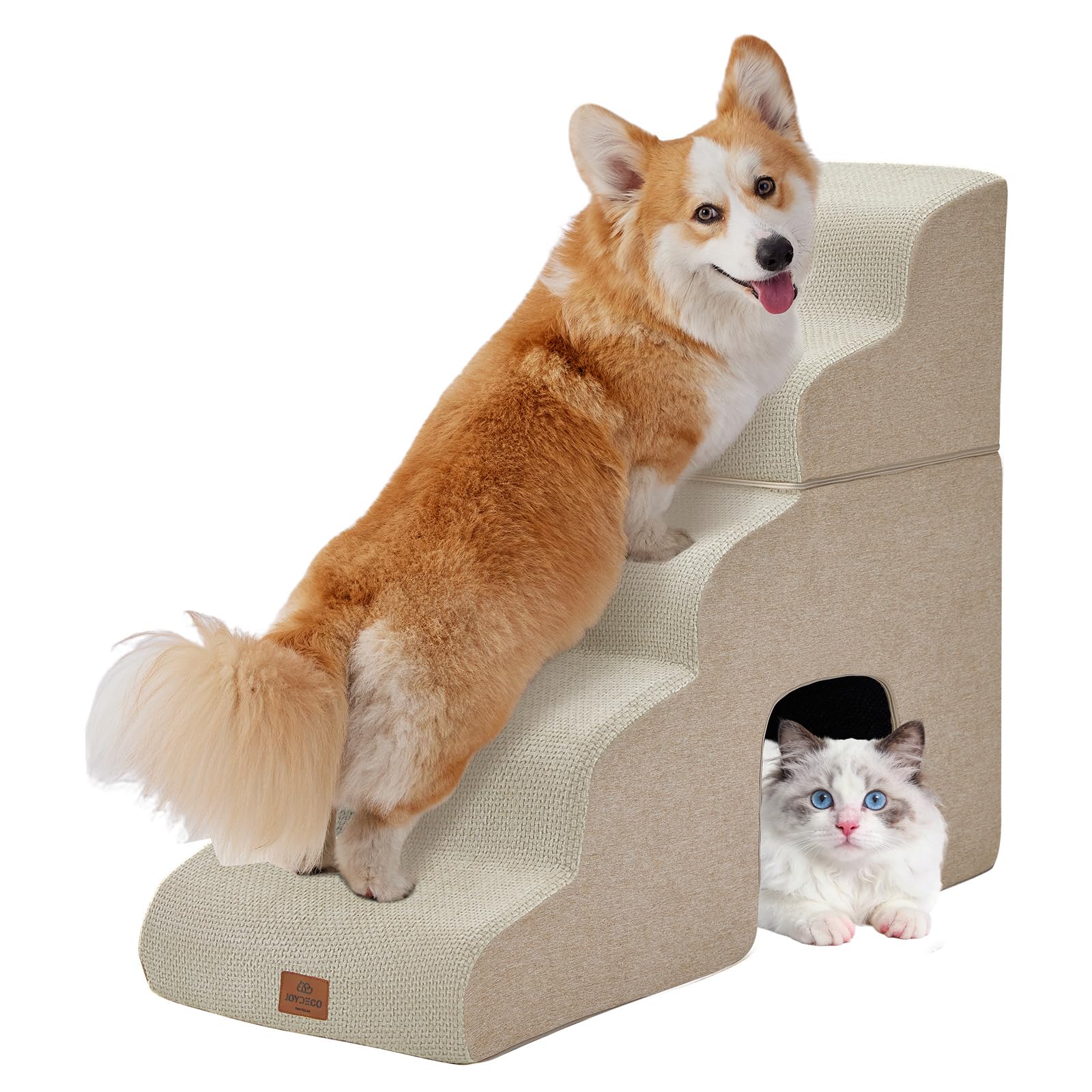 Photo 1 of Joydeco Dog Stairs for Bed 29" H, 5-Step Pet Steps for Small Dogs and Cats, Dog Steps for High Bed, Non-Slip Balanced Ramp Indoor Pet Stairs, Beige