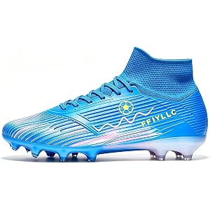 FFIYLLC Unisex Soccer Cleats High-Top AG/FG Ankle Support Soccer Shoes Non-Slip Football Boots for Men Women Youth Artificial