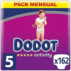 Dodot Pañales Bebé Activity Talla 5 (11-16 kg), 162 Pañales con Ajuste Más Resistente