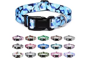 Mercano Adjustable Dog Collar - Special Design Patterns, Soft Nylon Comfortable Durable Pet Collar for Small Medium Large Dogs (S, Dog Camouflage Blue)