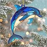 Dolphin Faux Stained Glass Acrylic Ornament, Dolphin Ornament, Dolphin Christmas Ornaments, Dolphin Ornaments, Dolphin Ornaments for Christmas Tree, Dolphin Themed Gifts, Exchange Gift